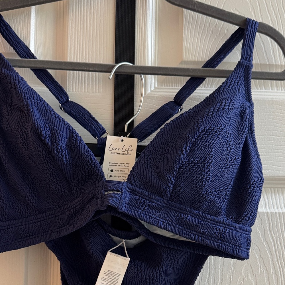 Cupshe Women's Navy Bikini top - Size Large, Matching Bottoms - Size Medium - Picture 2 of 14